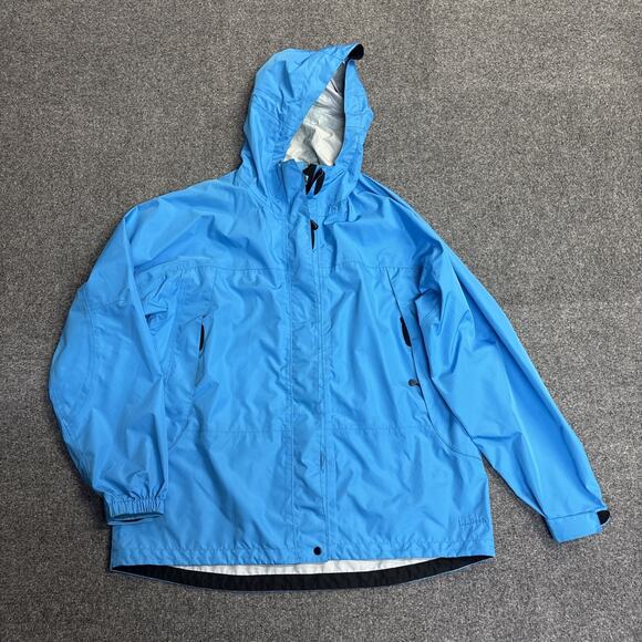 LL Bean Women's Size 1X Trail Model Rain Hooded Jacket Light Blue Hiking Outdoor - Picture 1 of 11